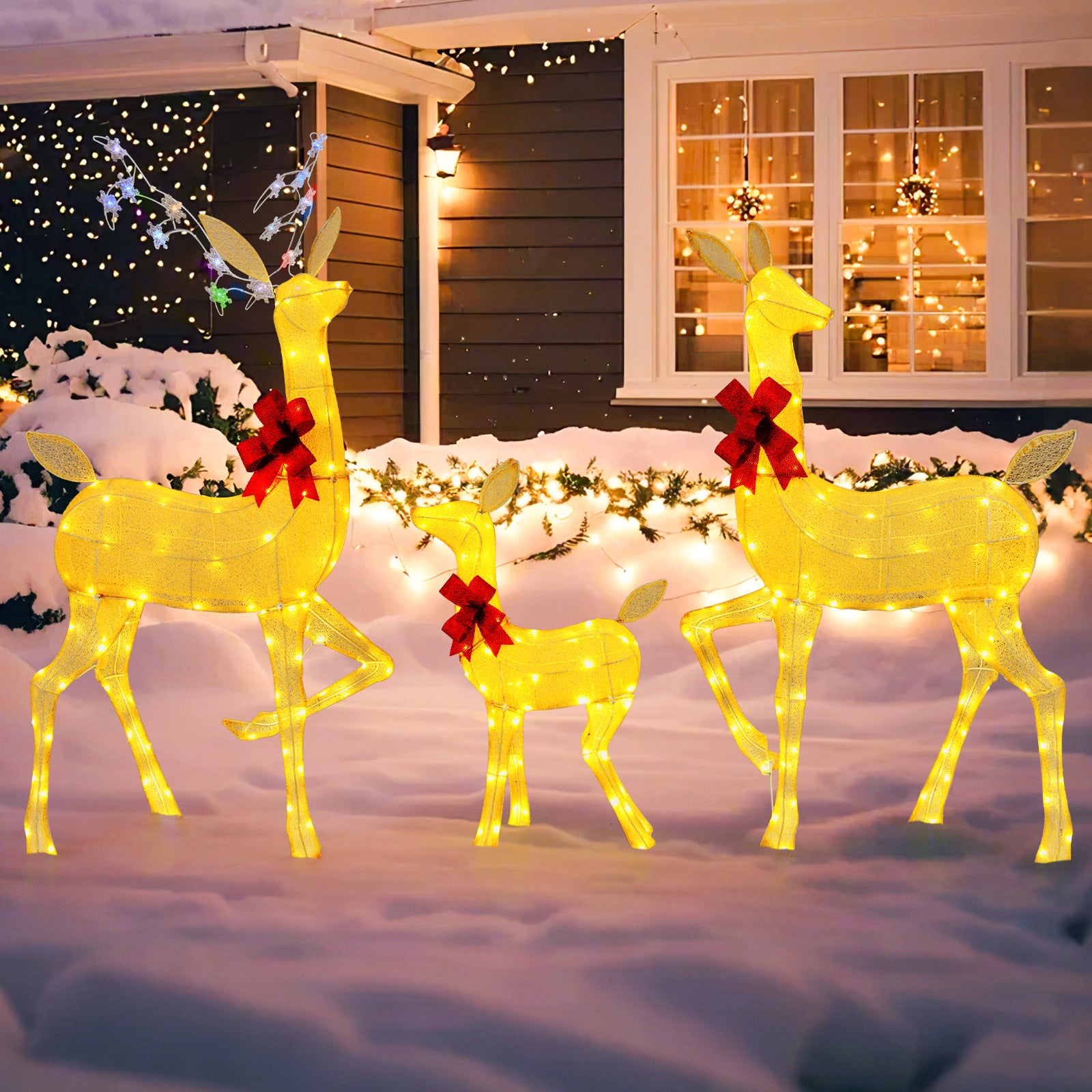 3 Pieces Lighted Family Deer Set with LED Lights and RGB Flashing Lights, Multicolor Christmas Decor & Accessories at Gallery Canada