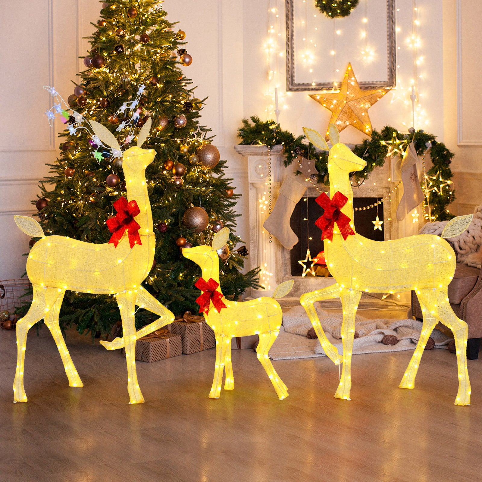 3 Pieces Lighted Family Deer Set with LED Lights and RGB Flashing Lights, Multicolor Christmas Decor & Accessories at Gallery Canada
