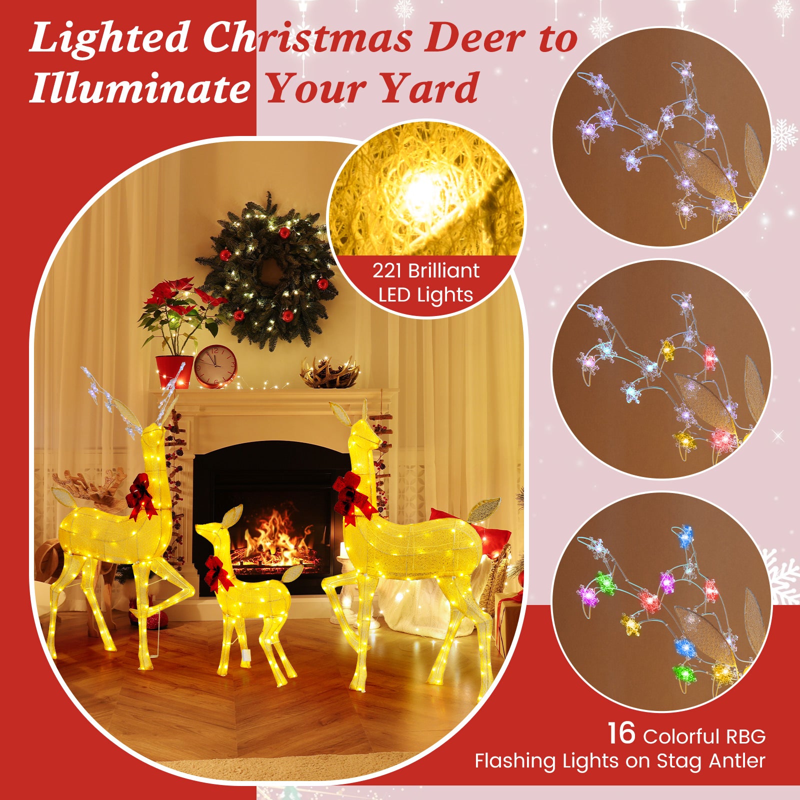 3 Pieces Lighted Family Deer Set with LED Lights and RGB Flashing Lights, Multicolor Christmas Decor & Accessories at Gallery Canada