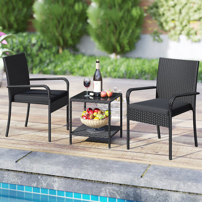 3 Piece Patio Furniture Set with Seat Cushions and Tempered Glass Tabletop, Black Patio Conversation Sets at Gallery Canada