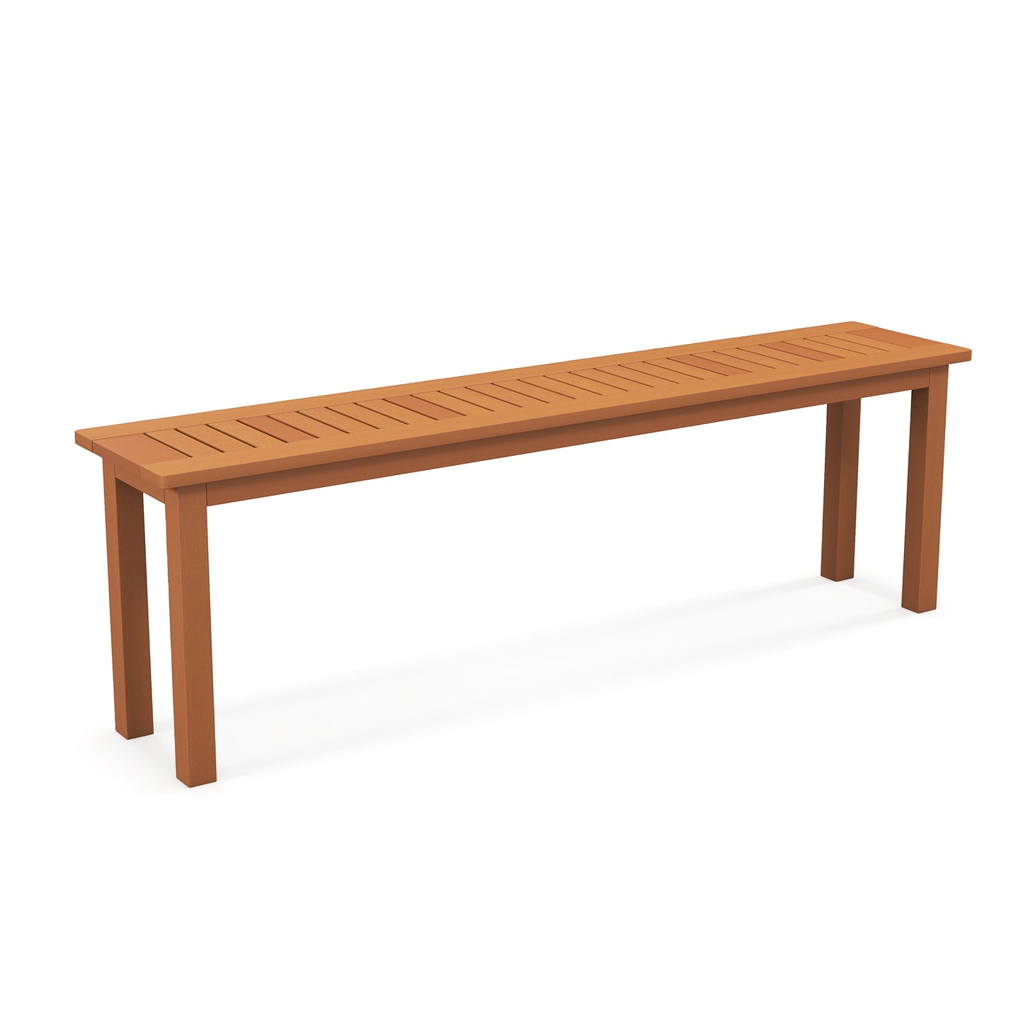 Outdoor 59 Inch Long Patio Dining Backless Wooden Bench with Teak Oil Finish, Natural Outdoor Benches at Gallery Canada