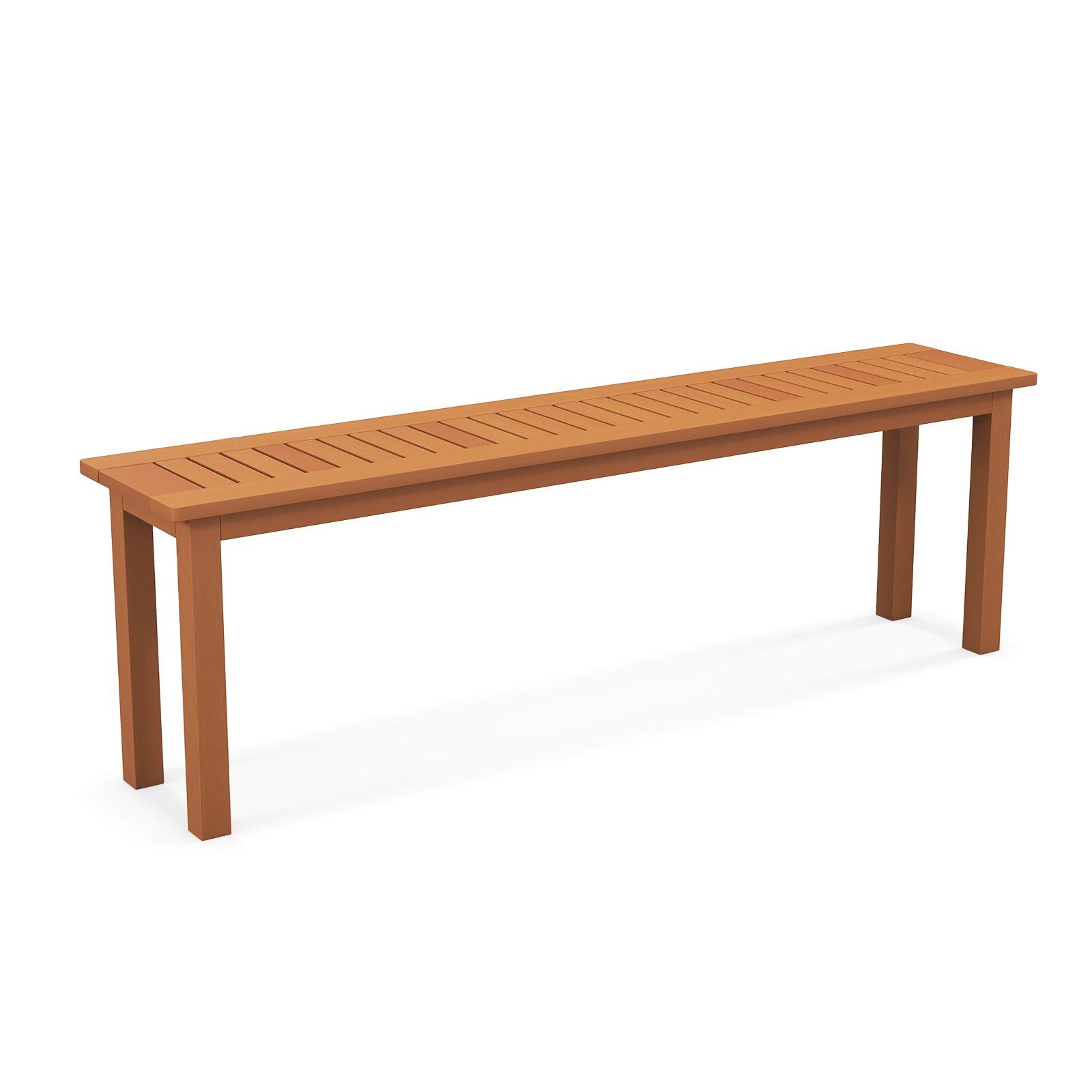 Outdoor 59 Inch Long Patio Dining Backless Wooden Bench with Teak Oil Finish, Natural Outdoor Benches at Gallery Canada
