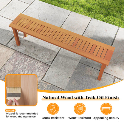 Outdoor 59 Inch Long Patio Dining Backless Wooden Bench with Teak Oil Finish, Natural Outdoor Benches at Gallery Canada