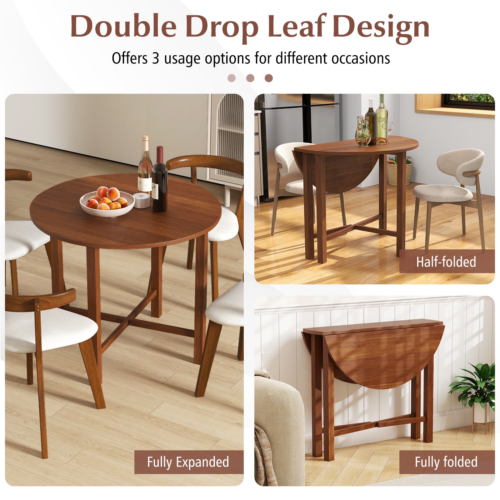 Dual Drop Leaf Dining Table for Small Spaces, Walnut Dining Tables at Gallery Canada