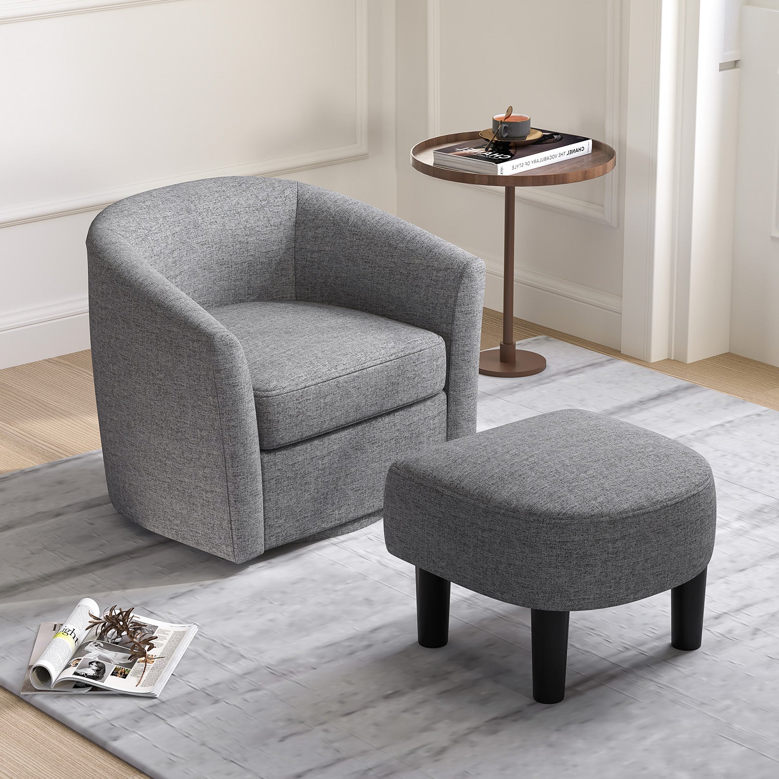 Modern Club Swivel Accent Chair with Ottoman Footrest Curved Backrest-Grey, Gray Ottomans at Gallery Canada