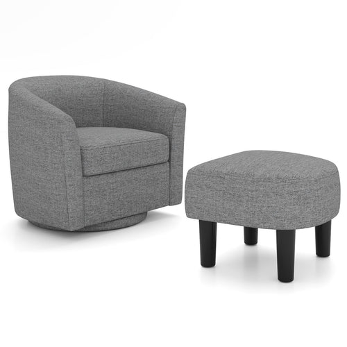 Modern Club Swivel Accent Chair With Ottoman Footrest, Gray