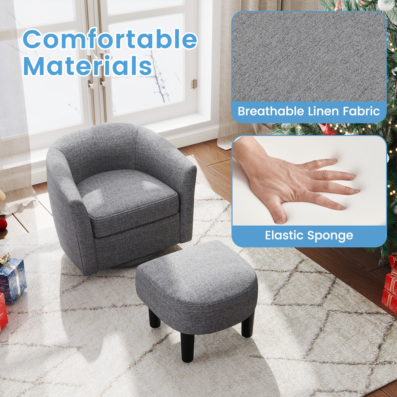 Modern Club Swivel Accent Chair with Ottoman Footrest Curved Backrest-Grey, Gray Ottomans at Gallery Canada