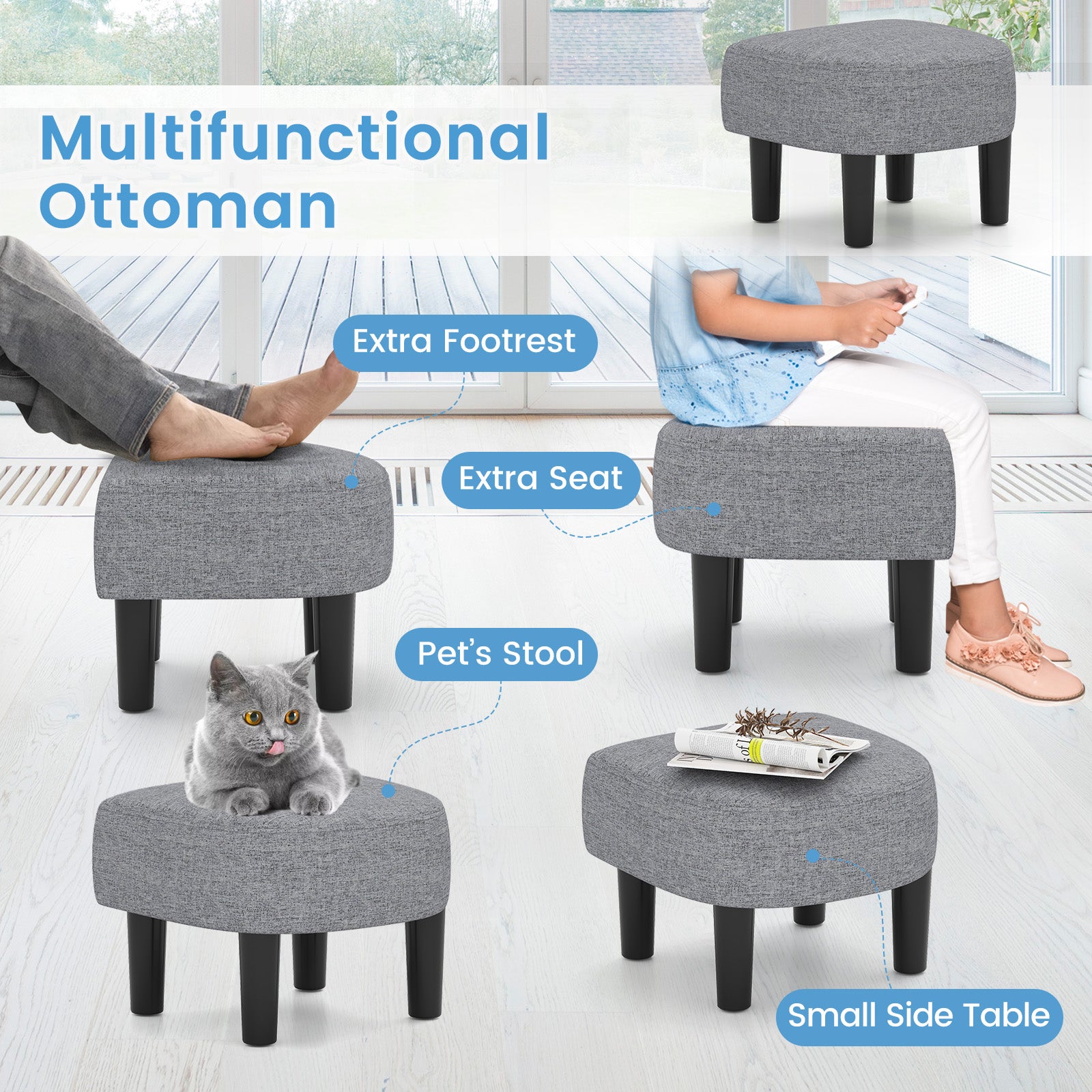 Modern Club Swivel Accent Chair with Ottoman Footrest Curved Backrest-Grey, Gray Ottomans at Gallery Canada