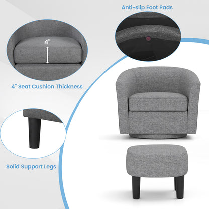 Modern Club Swivel Accent Chair with Ottoman Footrest Curved Backrest-Grey, Gray Ottomans at Gallery Canada