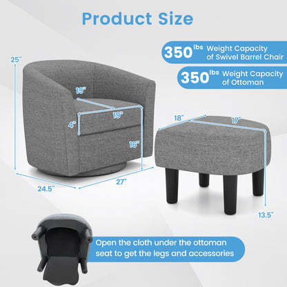 Modern Club Swivel Accent Chair with Ottoman Footrest Curved Backrest-Grey, Gray Ottomans at Gallery Canada