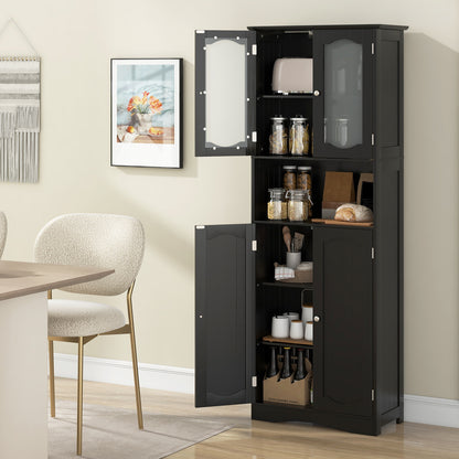64.5 Inches Tall Bathroom Storage Cabinet with Frost Glass Doors and Shelves, Black Floor Cabinets at Gallery Canada