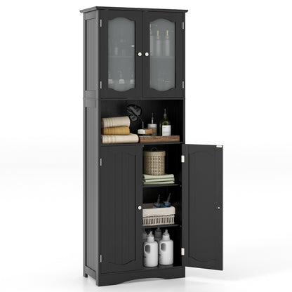 64.5 Inches Tall Bathroom Storage Cabinet with Frost Glass Doors and Shelves, Black Floor Cabinets at Gallery Canada
