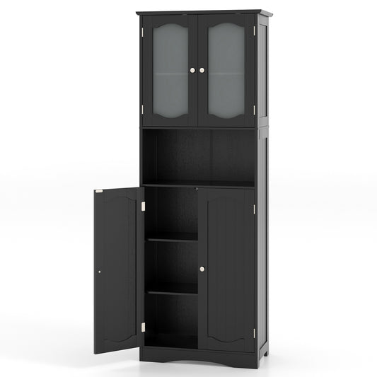 64.5 Inches Tall Bathroom Storage Cabinet, Frost Glass Doors, Black Floor Cabinets Black at Gallery Canada