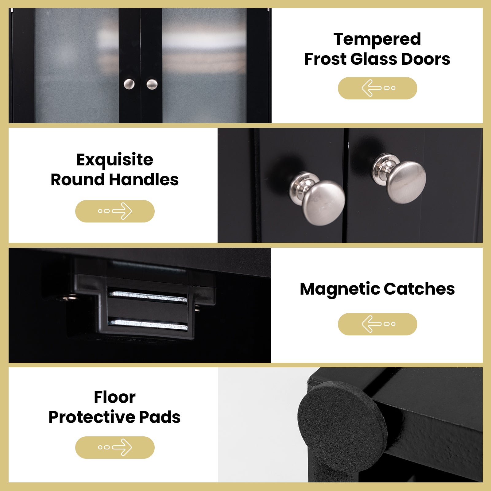 64.5 Inches Tall Bathroom Storage Cabinet with Frost Glass Doors and Shelves, Black Floor Cabinets at Gallery Canada