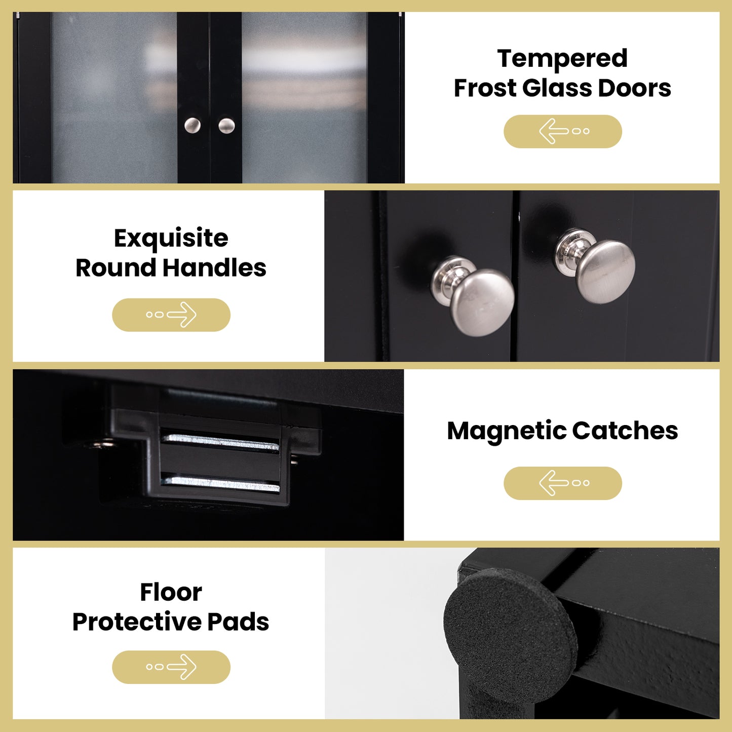 64.5 Inches Tall Bathroom Storage Cabinet with Frost Glass Doors and Shelves, Black Floor Cabinets at Gallery Canada