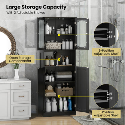 64.5 Inches Tall Bathroom Storage Cabinet with Frost Glass Doors and Shelves, Black Floor Cabinets at Gallery Canada