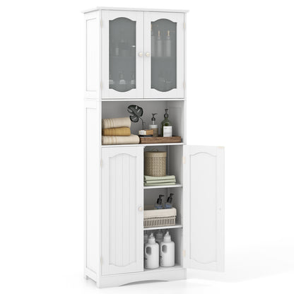 64.5 Inches Tall Bathroom Storage Cabinet with Frost Glass Doors and Shelves, White Floor Cabinets at Gallery Canada