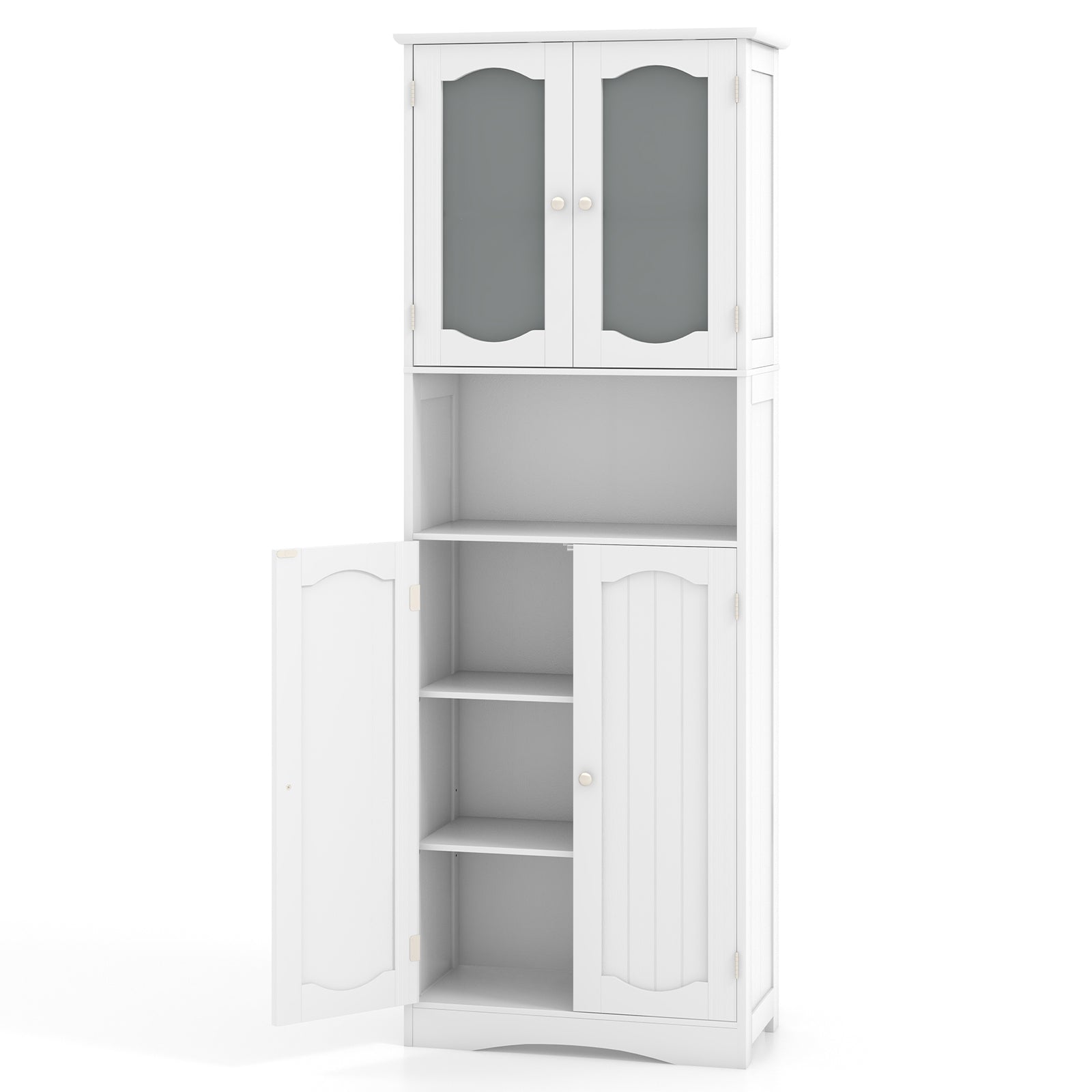 64.5 Inches Tall Bathroom Storage Cabinet with Frost Glass Doors and Shelves, White Floor Cabinets at Gallery Canada