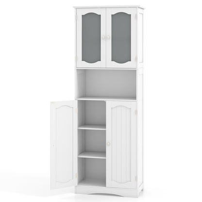 64.5 Inches Tall Bathroom Storage Cabinet with Frost Glass Doors and Shelves, White Floor Cabinets at Gallery Canada