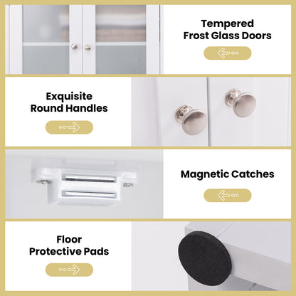 64.5 Inches Tall Bathroom Storage Cabinet with Frost Glass Doors and Shelves, White Floor Cabinets at Gallery Canada