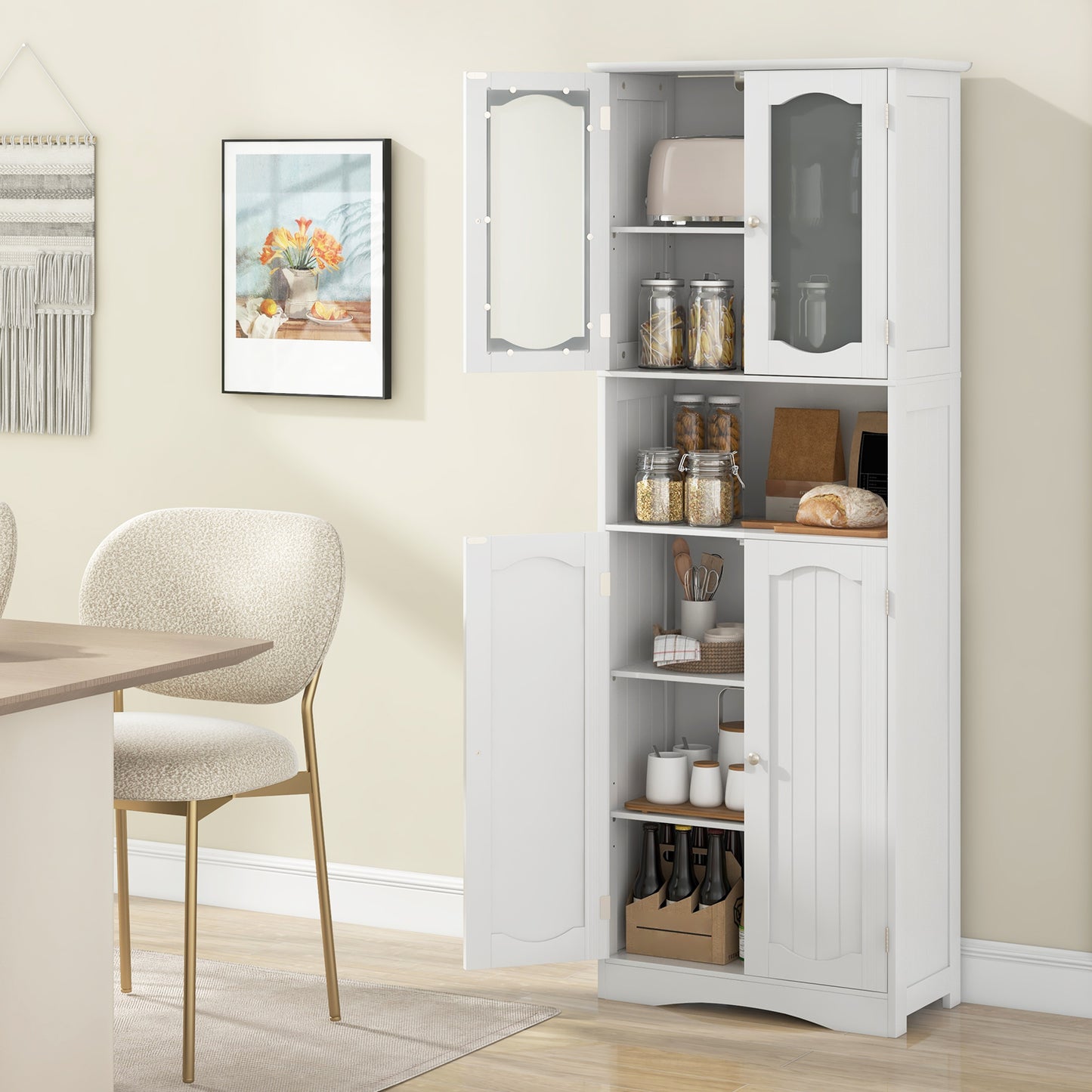 64.5 Inches Tall Bathroom Storage Cabinet with Frost Glass Doors and Shelves, White Floor Cabinets at Gallery Canada