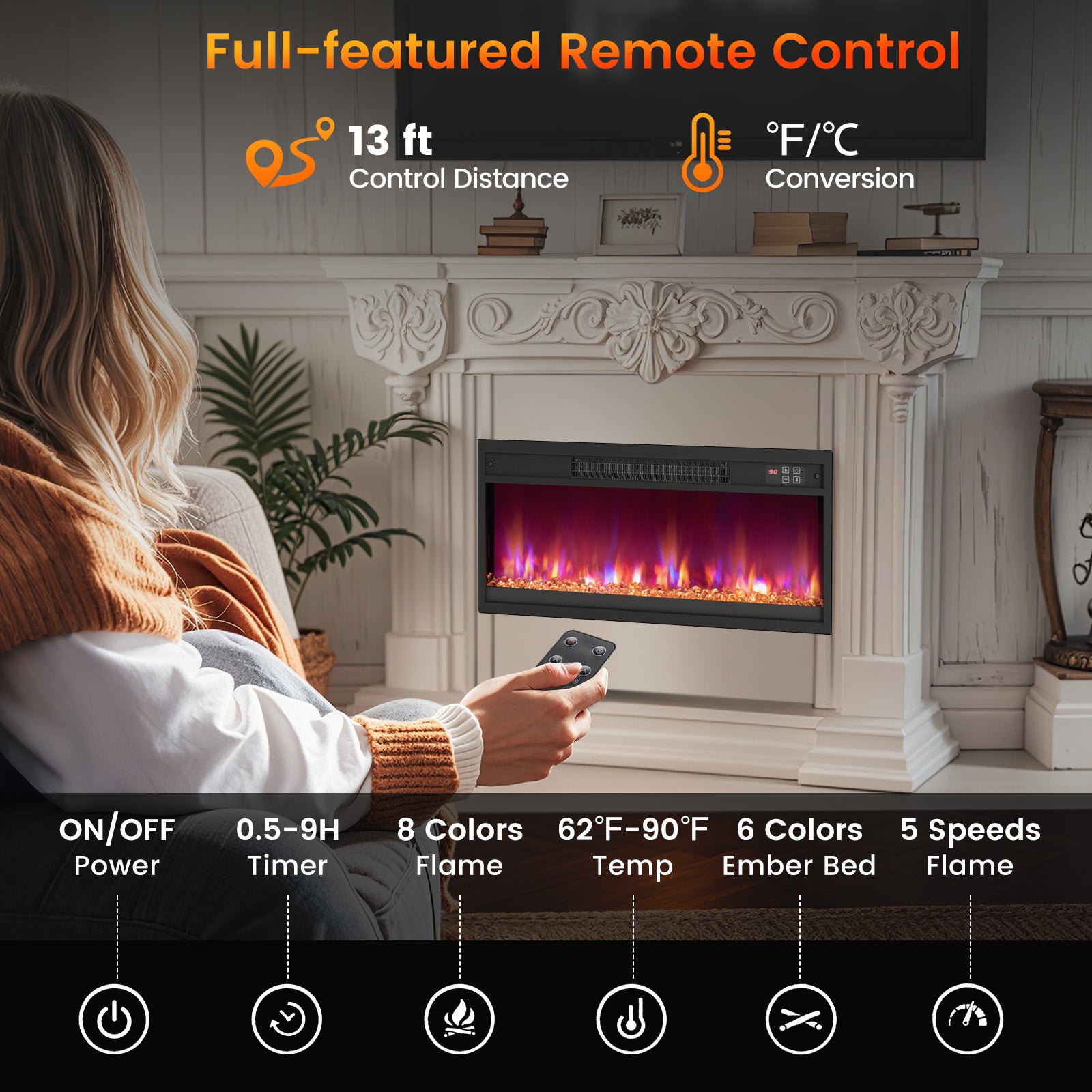 18/23/26 Inch 1500W Electric Fireplace Insert with Remote Control-26 inches, Black Fireplaces at Gallery Canada