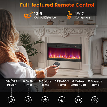 18/23/26 Inch 1500W Electric Fireplace Insert with Remote Control-26 inches, Black Fireplaces at Gallery Canada