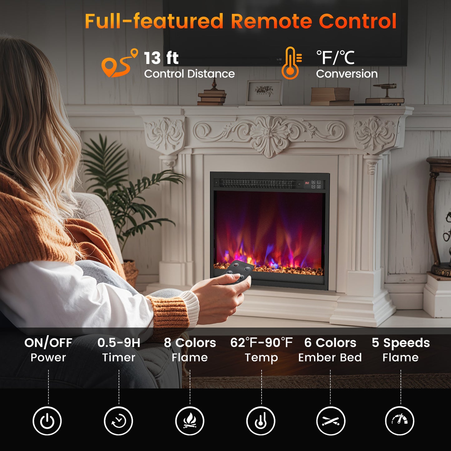 18/23/26 Inch 1500W Electric Fireplace Insert with Remote Control-18 inches, Black Fireplaces at Gallery Canada