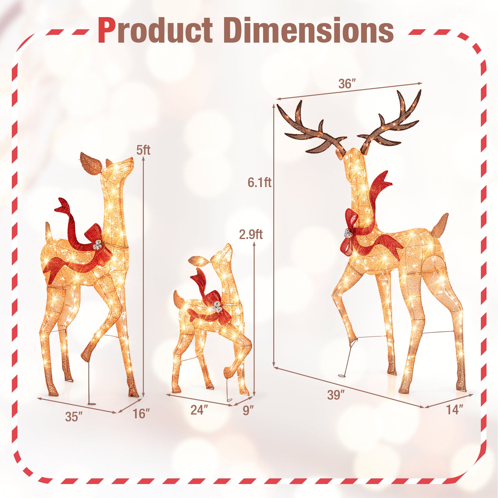 Pre-Lit Christmas Deer Family Set, 3-Piece, White Christmas Decor & Accessories at Gallery Canada