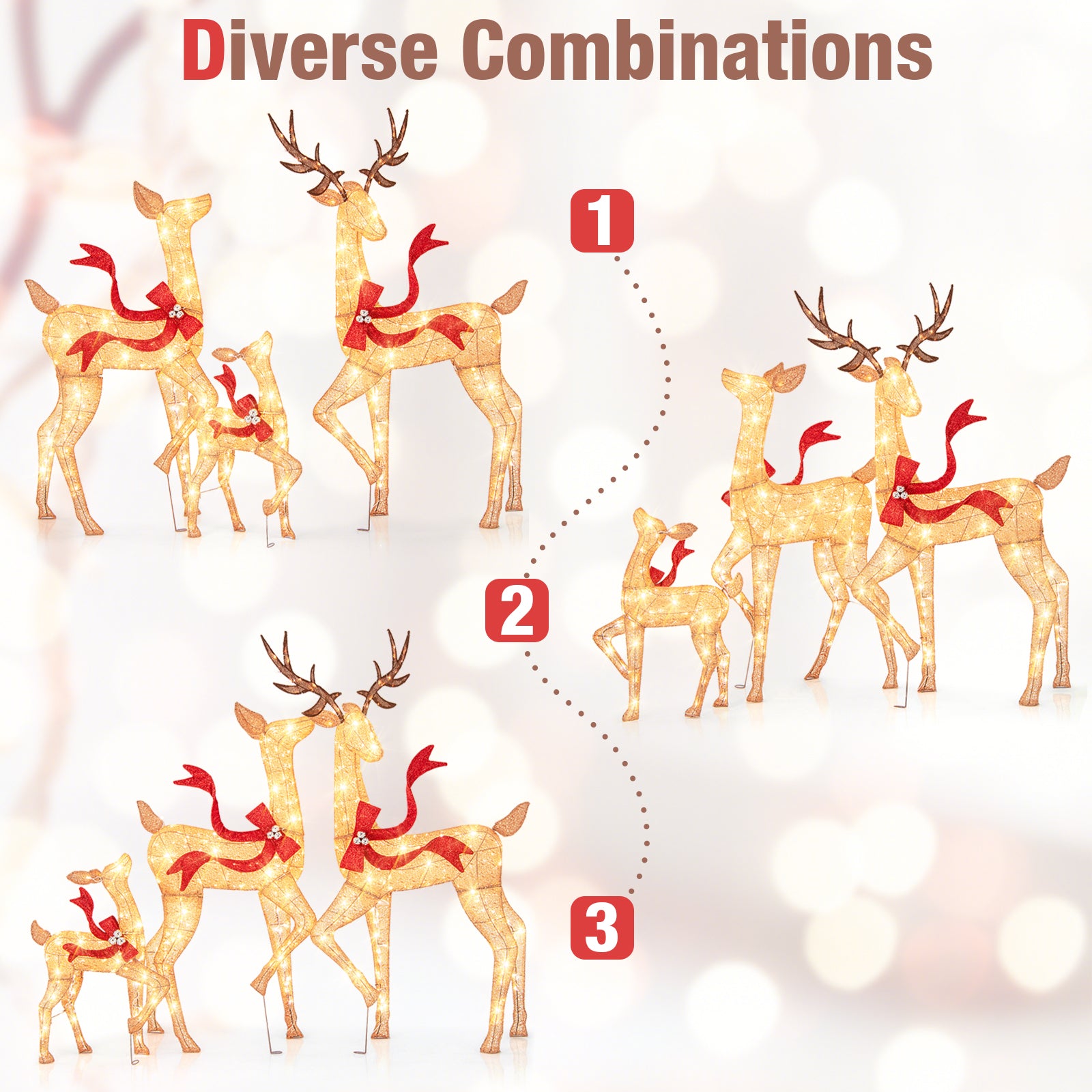 Pre-Lit Christmas Deer Family Set, 3-Piece, White Christmas Decor & Accessories at Gallery Canada