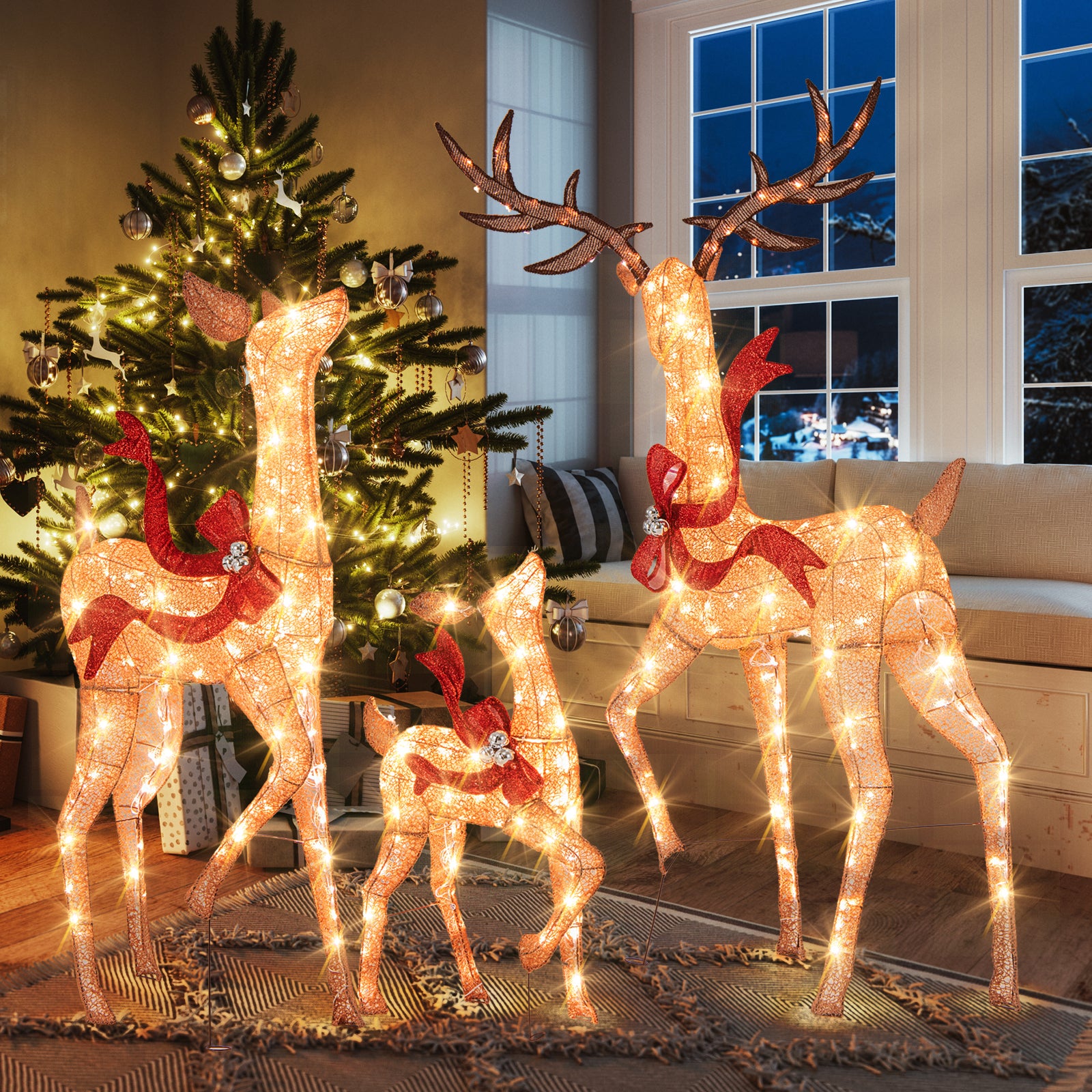 Pre-Lit Christmas Deer Family Set, 3-Piece, White Christmas Decor & Accessories at Gallery Canada