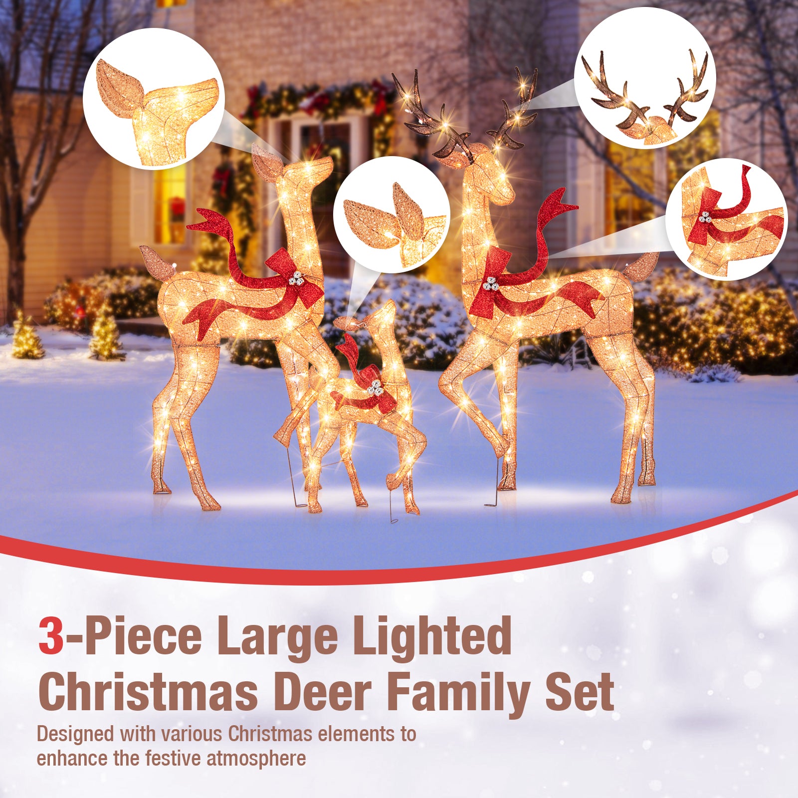 Pre-Lit Christmas Deer Family Set, 3-Piece, White Christmas Decor & Accessories at Gallery Canada