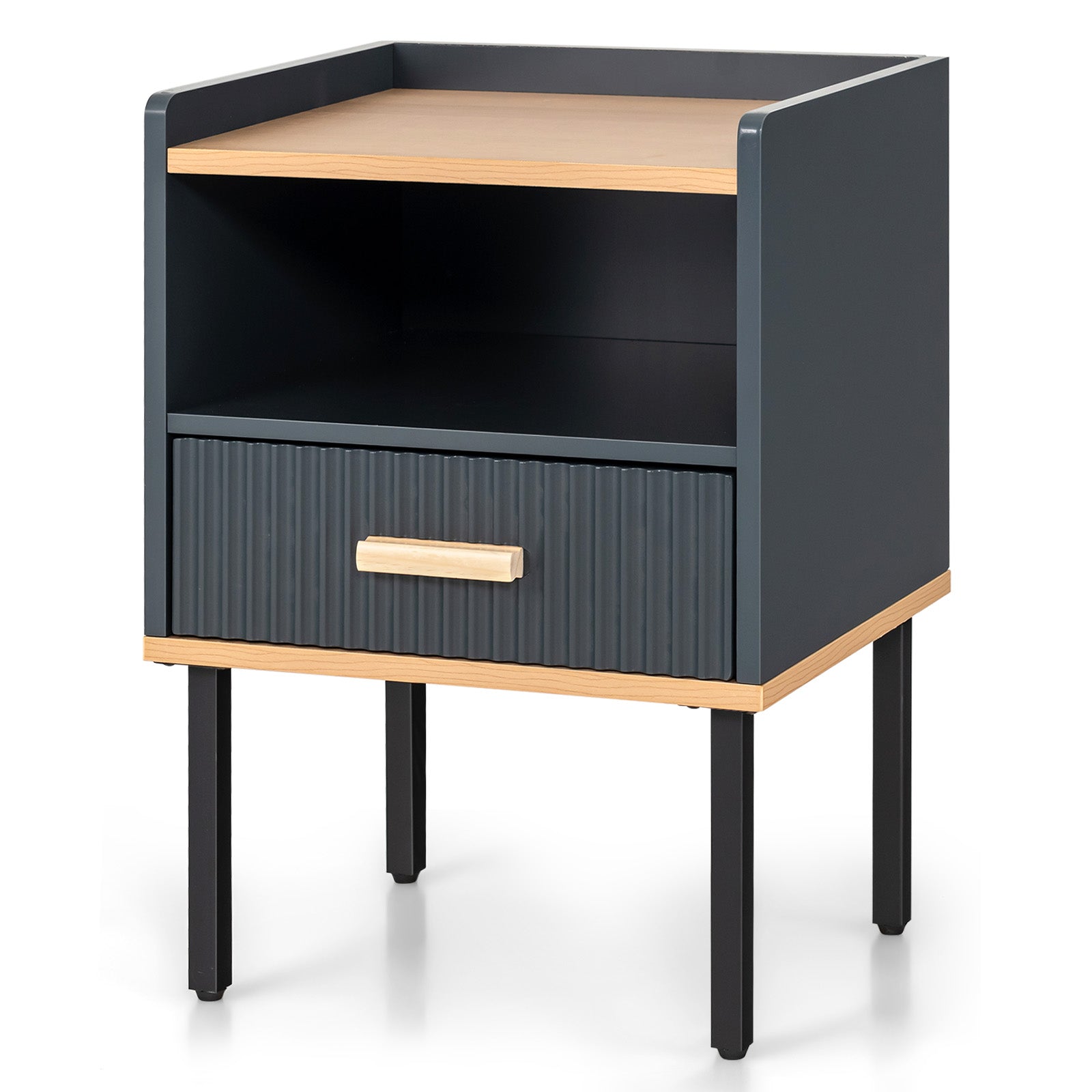 Nightstand Bedside End Table with Drawer and Open Shelf for Living Room Bedroom, Gray Nightstands at Gallery Canada