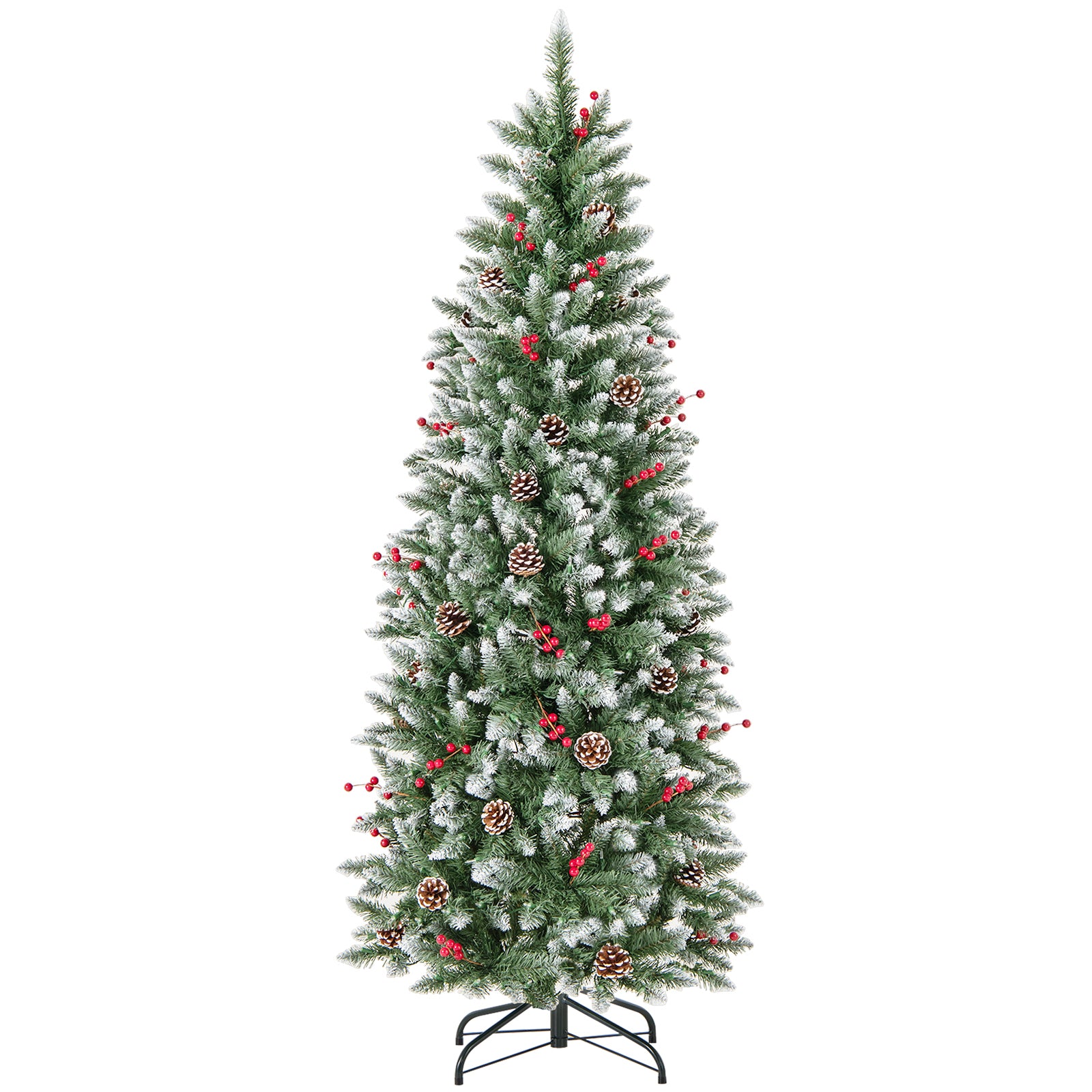 Pre-lit Artificial Pencil Christmas Tree with Pine Cones and Red Berries-6 ft, Green Christmas Tree 6 ft at Gallery Canada