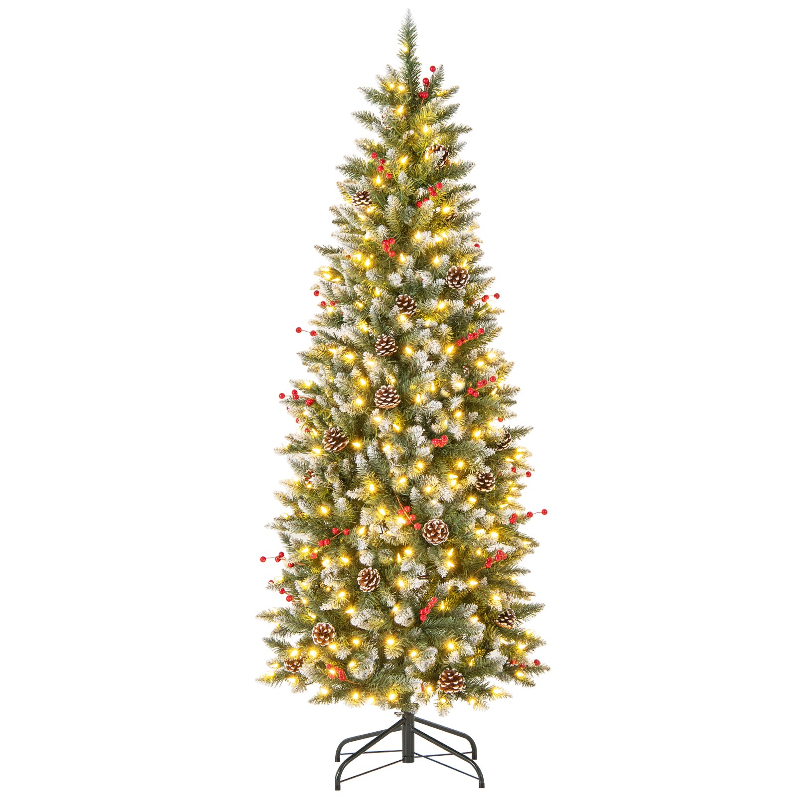 Pre-lit Artificial Pencil Christmas Tree with Pine Cones and Red Berries-6 ft, Green Christmas Tree at Gallery Canada