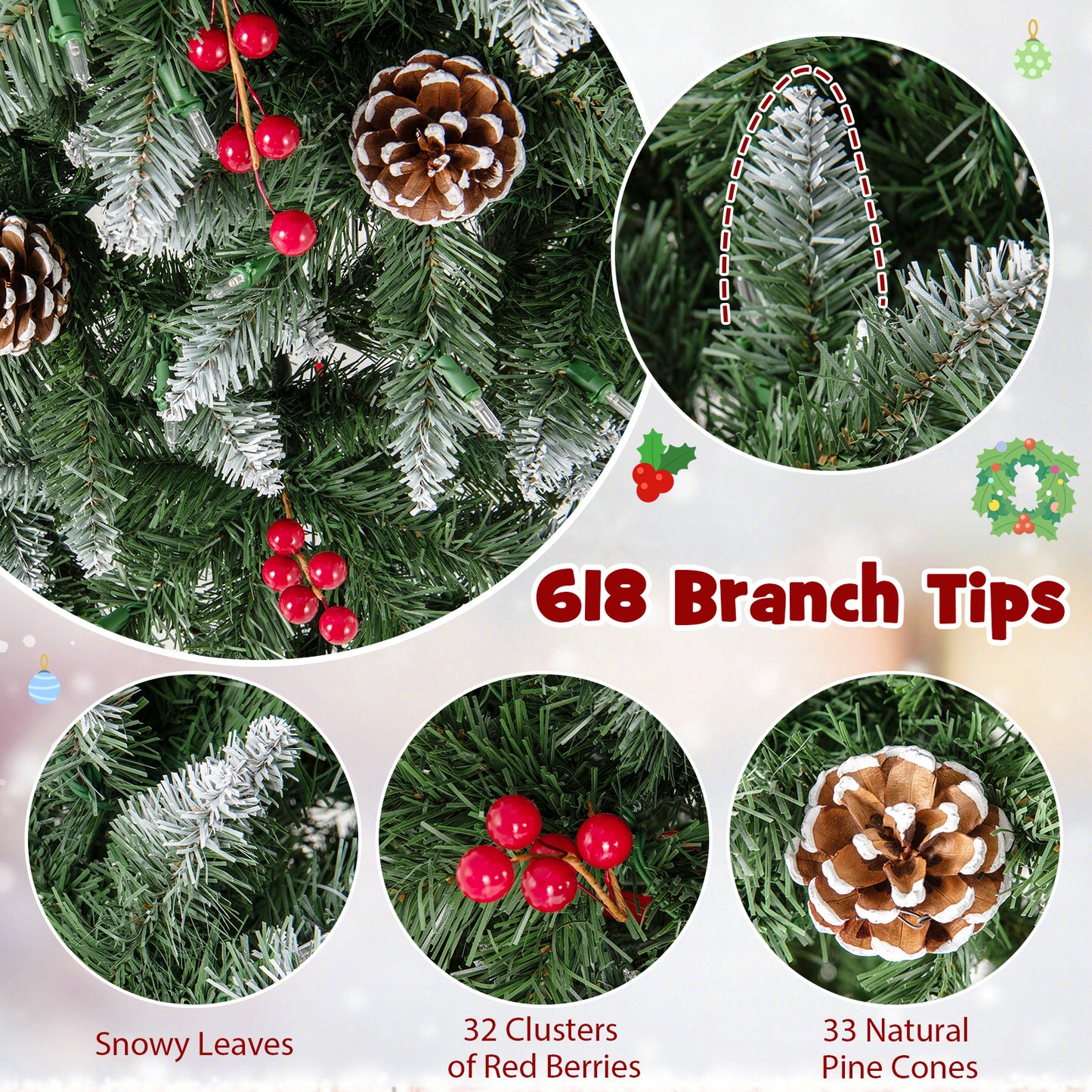 Pre-lit Artificial Pencil Christmas Tree with Pine Cones and Red Berries-6 ft, Green Christmas Tree at Gallery Canada