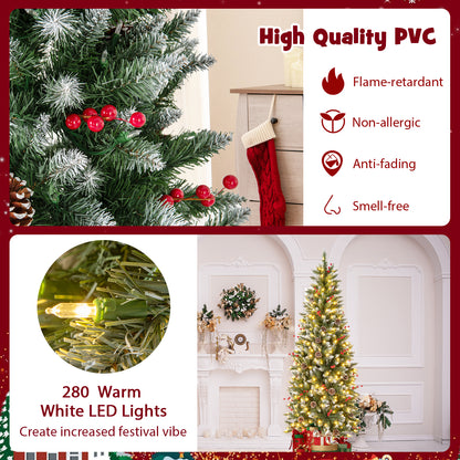 Pre-lit Artificial Pencil Christmas Tree with Pine Cones and Red Berries-6 ft, Green Christmas Tree at Gallery Canada