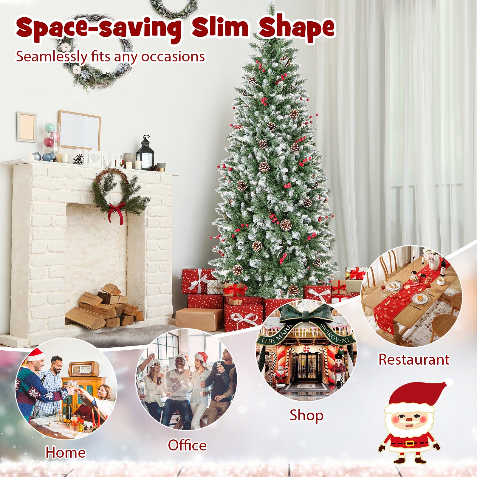 Pre-lit Artificial Pencil Christmas Tree with Pine Cones and Red Berries-6 ft, Green Christmas Tree at Gallery Canada