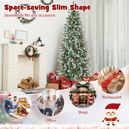 Pre-lit Artificial Pencil Christmas Tree with Pine Cones and Red Berries-6 ft, Green Christmas Tree at Gallery Canada