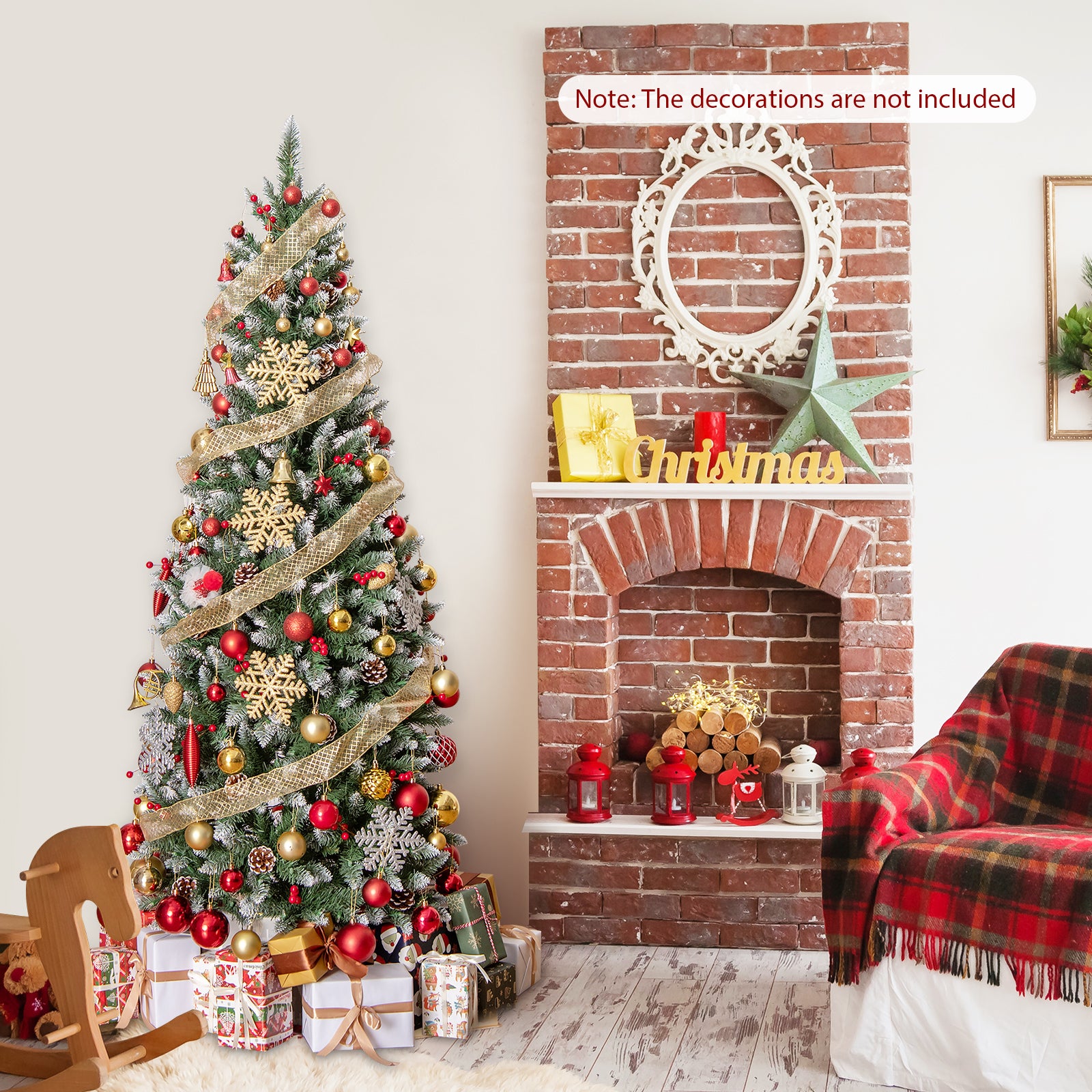 Pre-lit Artificial Pencil Christmas Tree with Pine Cones and Red Berries-6 ft, Green Christmas Tree at Gallery Canada