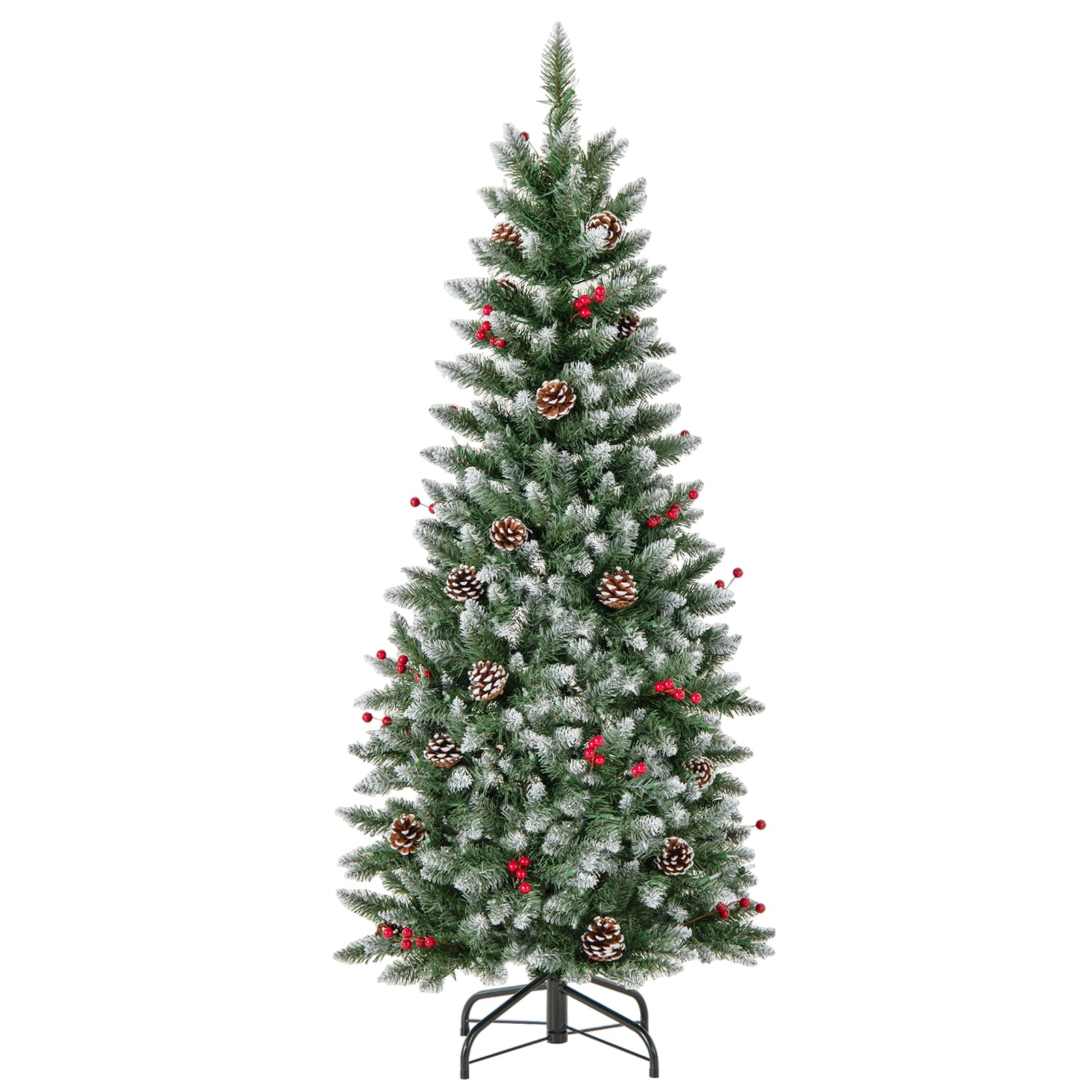 Pre-lit Artificial Pencil Christmas Tree with Pine Cones and Red Berries-5 ft, Green Christmas Tree 5 ft at Gallery Canada