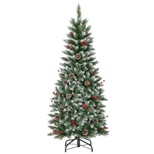 Pre-lit Artificial Pencil Christmas Tree with Pine Cones and Red Berries-5 ft, Green