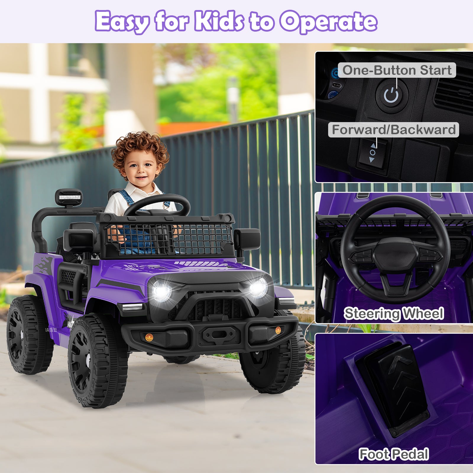 12V Kids Ride on Truck Car Battery Powered Electric Vehicle, Purple Powered Ride On Toys at Gallery Canada