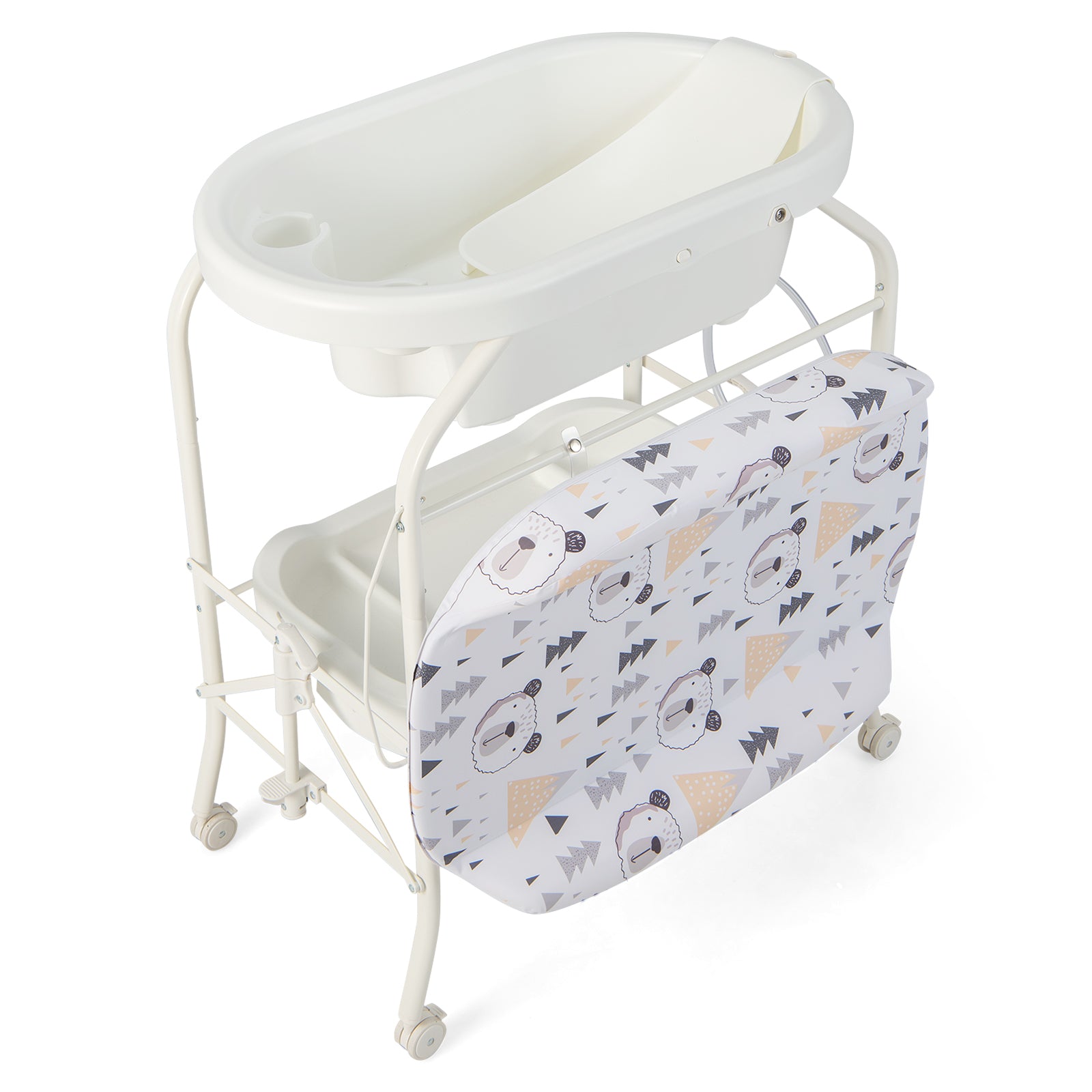Folding Baby Changing Table with Bathtub and 4 Universal Wheels, White Changing Tables at Gallery Canada