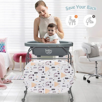 Portable Baby Changing Table with Storage Basket and Shelves, Gray Changing Tables at Gallery Canada