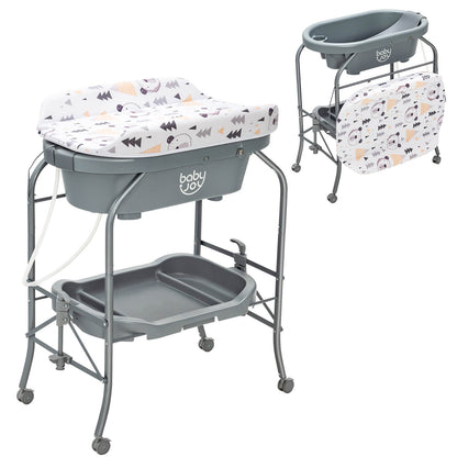 Portable Baby Changing Table with Storage Basket and Shelves, Gray Changing Tables at Gallery Canada