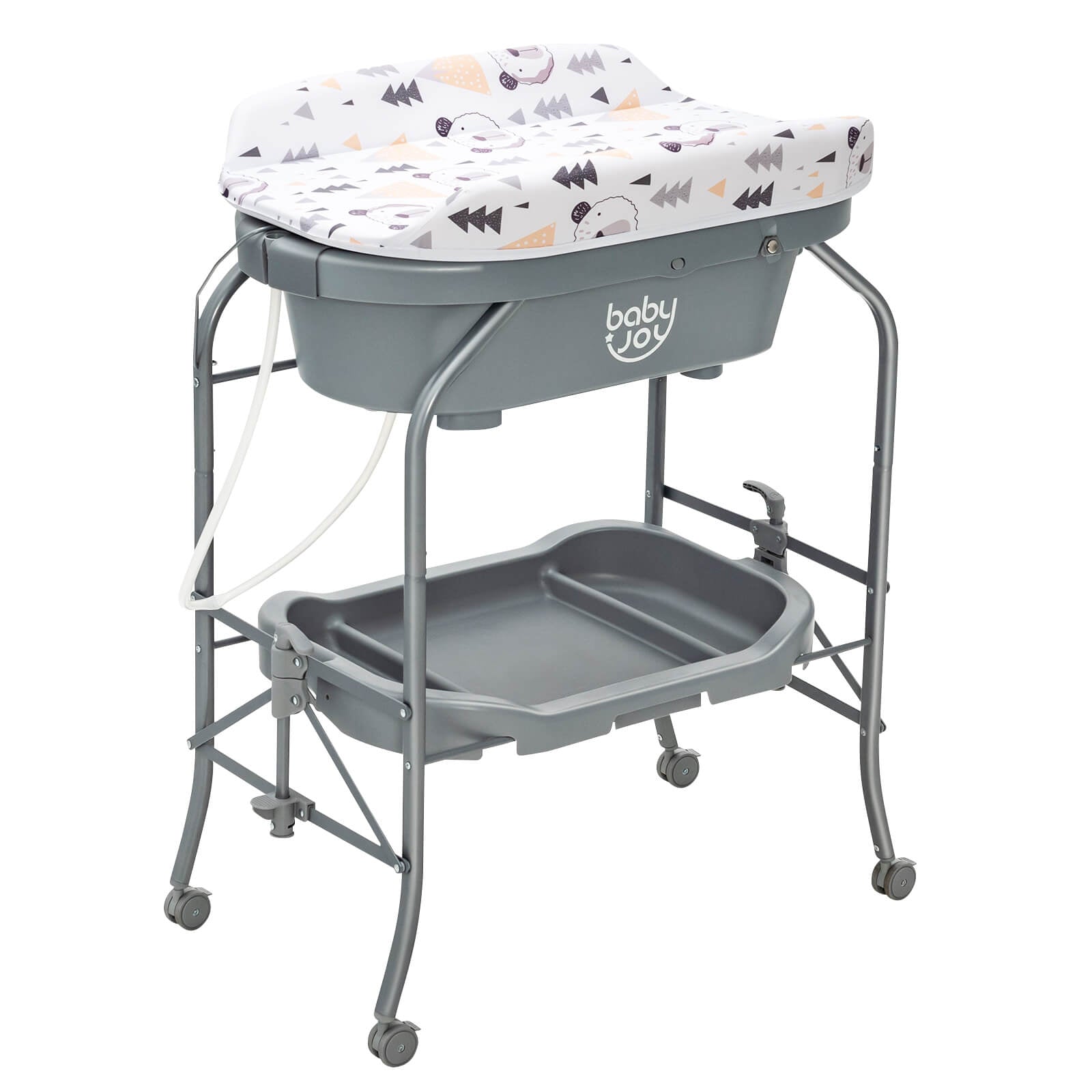 Portable Baby Changing Table with Storage Basket and Shelves, Gray Changing Tables Gray at Gallery Canada