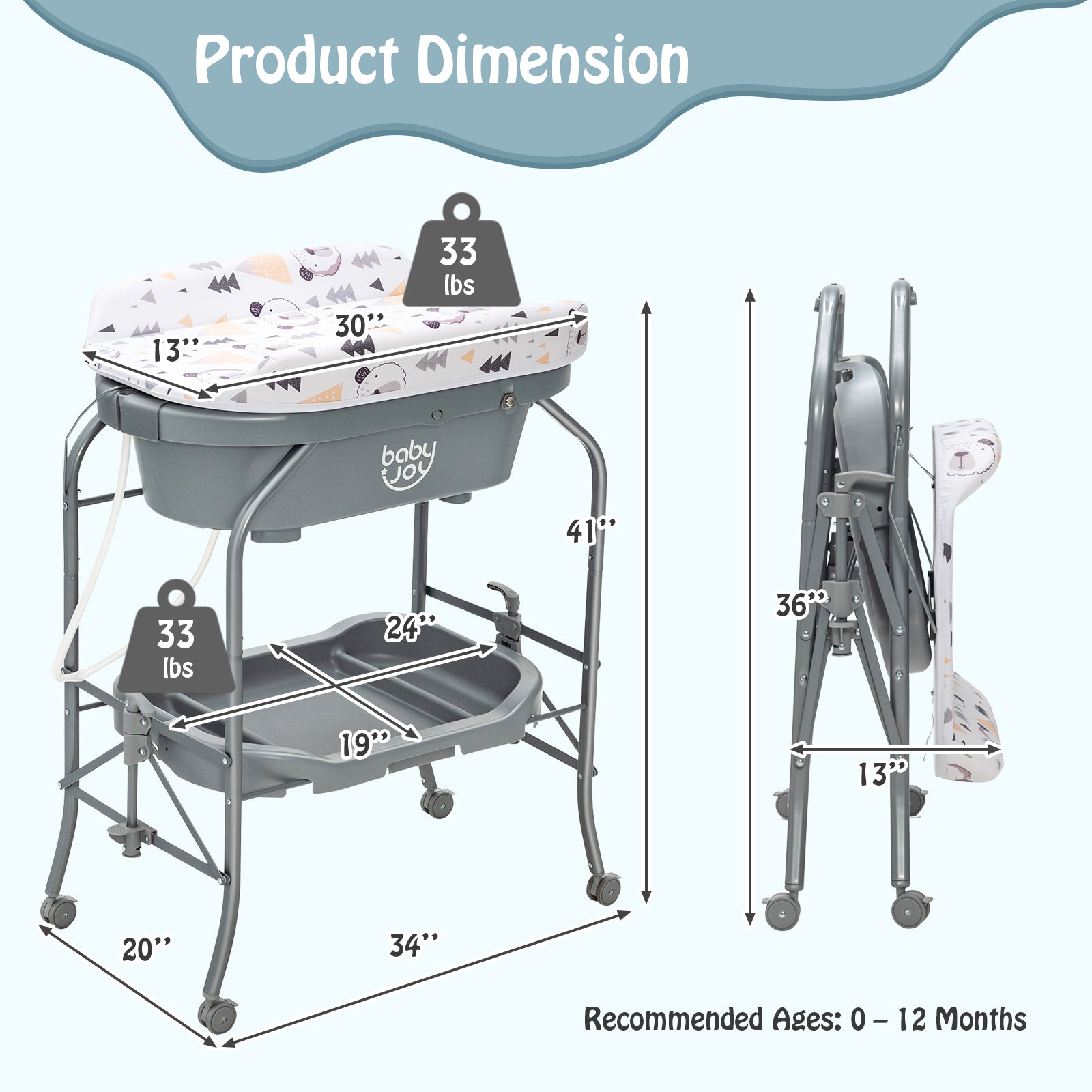 Portable Baby Changing Table with Storage Basket and Shelves, Gray Changing Tables at Gallery Canada