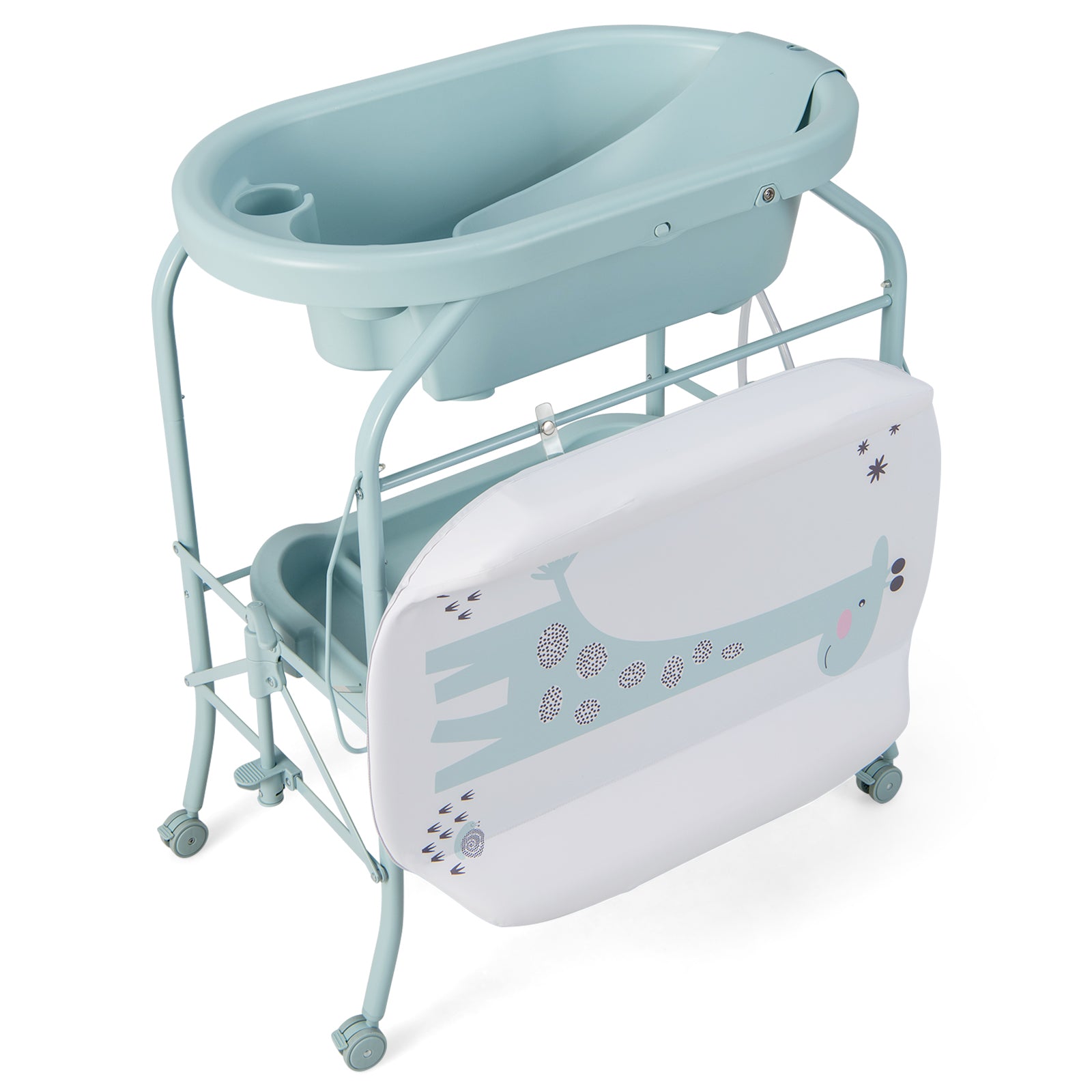 Folding Baby Changing Table with Bathtub and 4 Universal Wheels, Blue Changing Tables at Gallery Canada