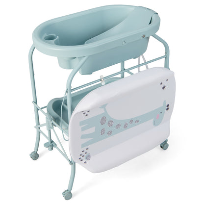 Folding Baby Changing Table with Bathtub and 4 Universal Wheels, Blue Changing Tables at Gallery Canada